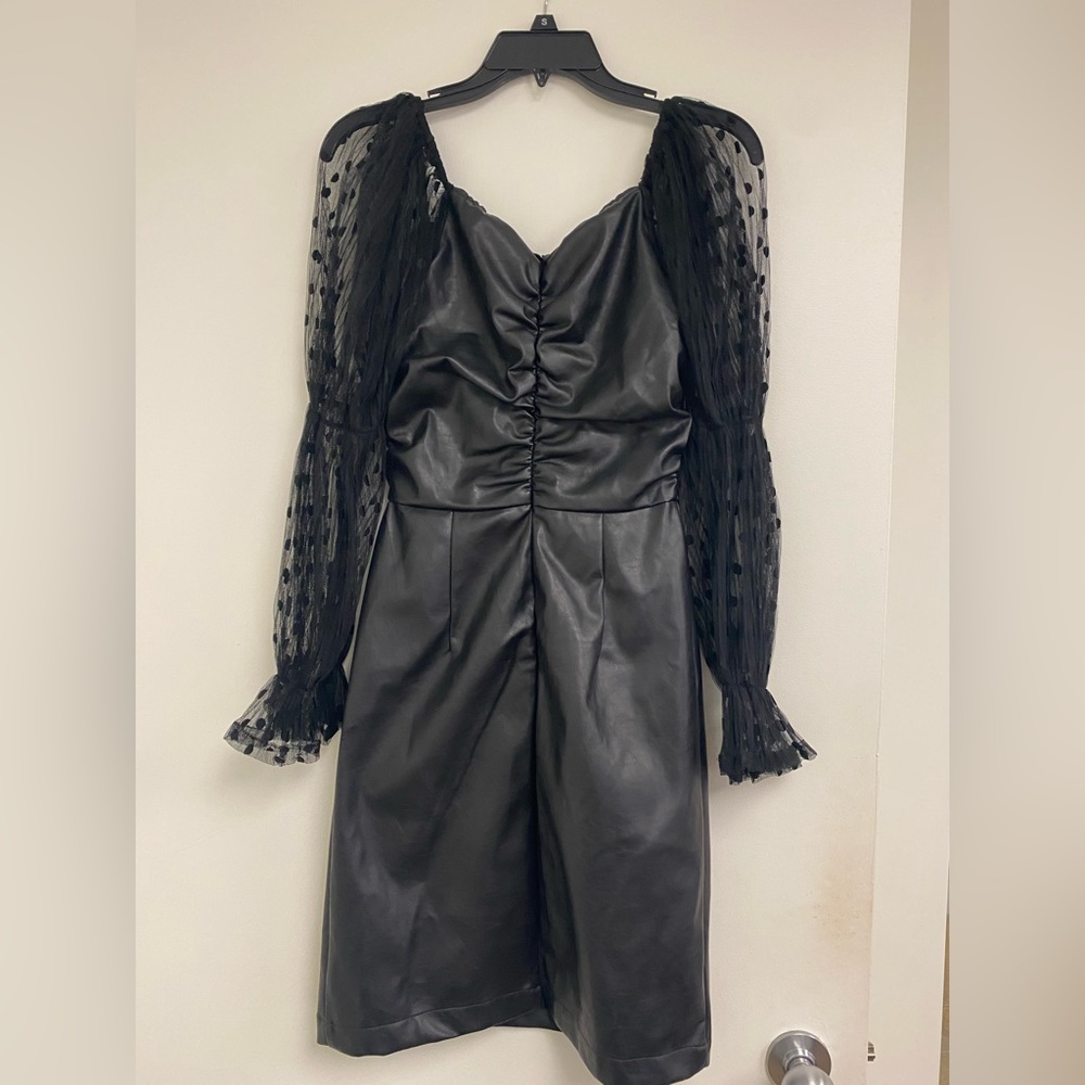 Kendall and Kylie vegan leather dress with sheer sleeves Sz 0/2. Sexy witch